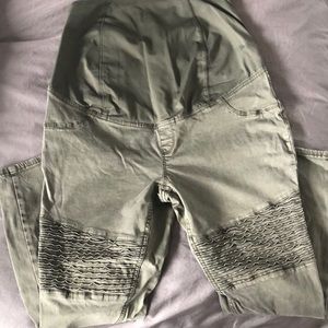 Camo green moto maternity pants